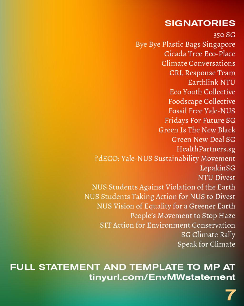 'Statement by Environmental Organisations on Singapore's Migrant Worker Situation' page 7